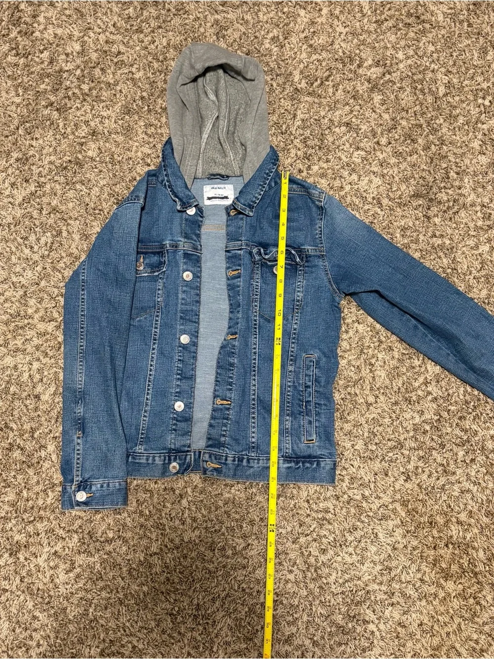 GAP Blue Denim Jacket with Gray Hooded Lining